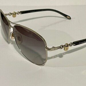 Tiffany & Co TF 3034 Aviator Pilot Sunglasses Polished Silver Glitter Black